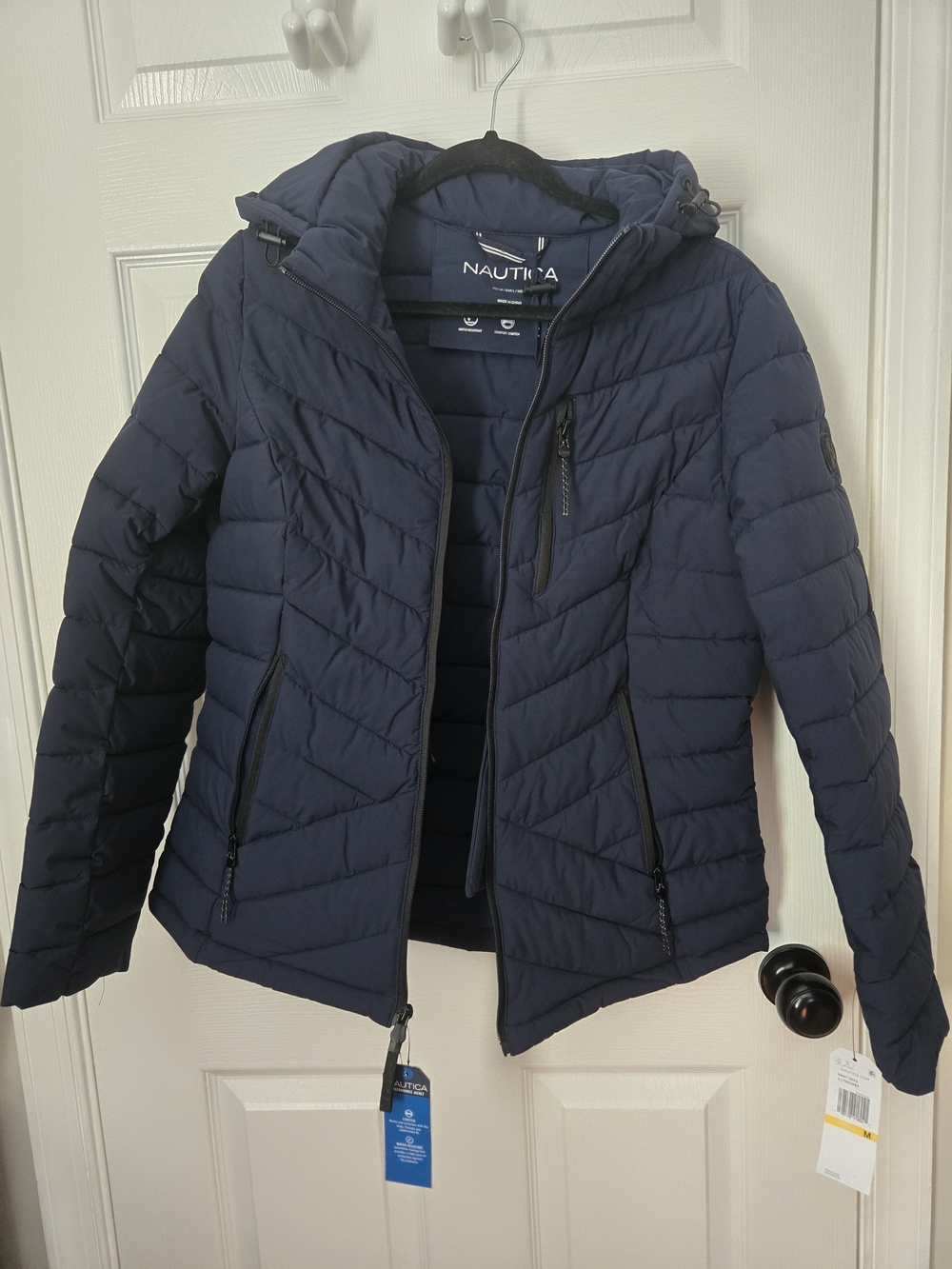 Nautica Navy Quilted Hooded Puffer Jacket - Women NWT